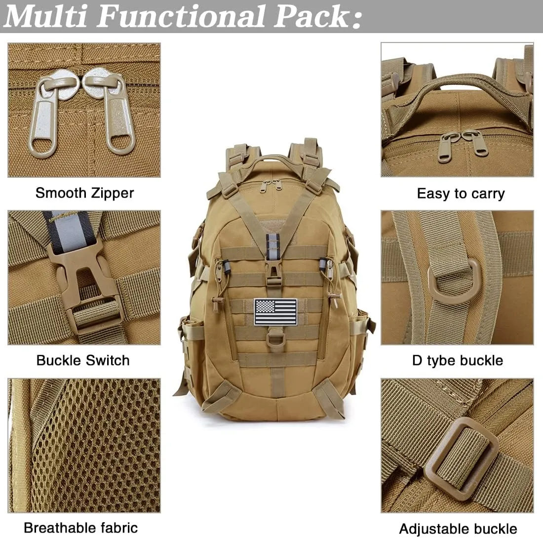 LIMHOO Tactical Motorcycle Backpack Military Molle Bag EDC Rucksack Hiking Daypacks for Cycling Camping Trekking Hunting Traveling with Reflective Straps (Khaki)