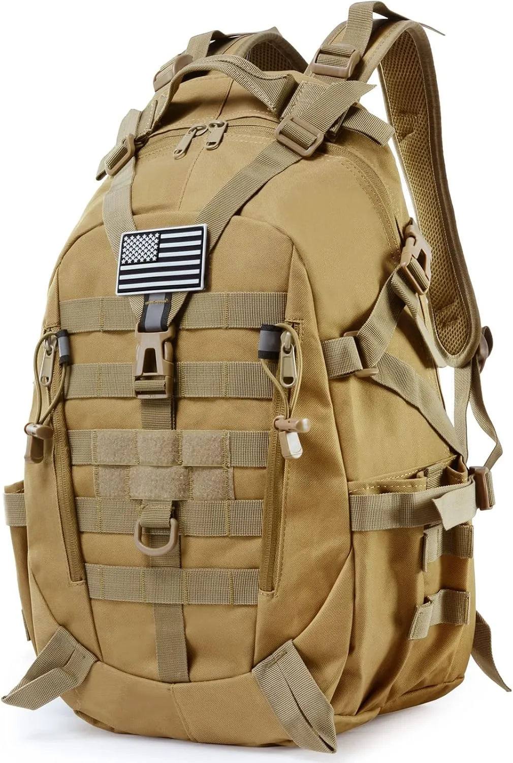 LIMHOO Tactical Motorcycle Backpack Military Molle Bag EDC Rucksack Hiking Daypacks for Cycling Camping Trekking Hunting Traveling with Reflective Straps (Khaki)
