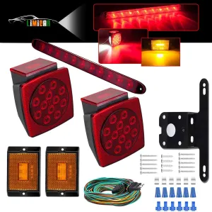 LIMICAR LED Trailer Lights Kit, Boat Trailer Lights, Stop Turn Truck Tail Lights, Amber LED Marker Lights, 3rd Brake ID Bar for Camper Truck Snowmobile