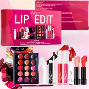 Lip Makeup Kits for Women, Lip Makeup Set for Beginners,Mother's Day Gifts for Women Girls, Lip Cosmetics Essential Bundle Include Lipstick Palette,Lip Brush