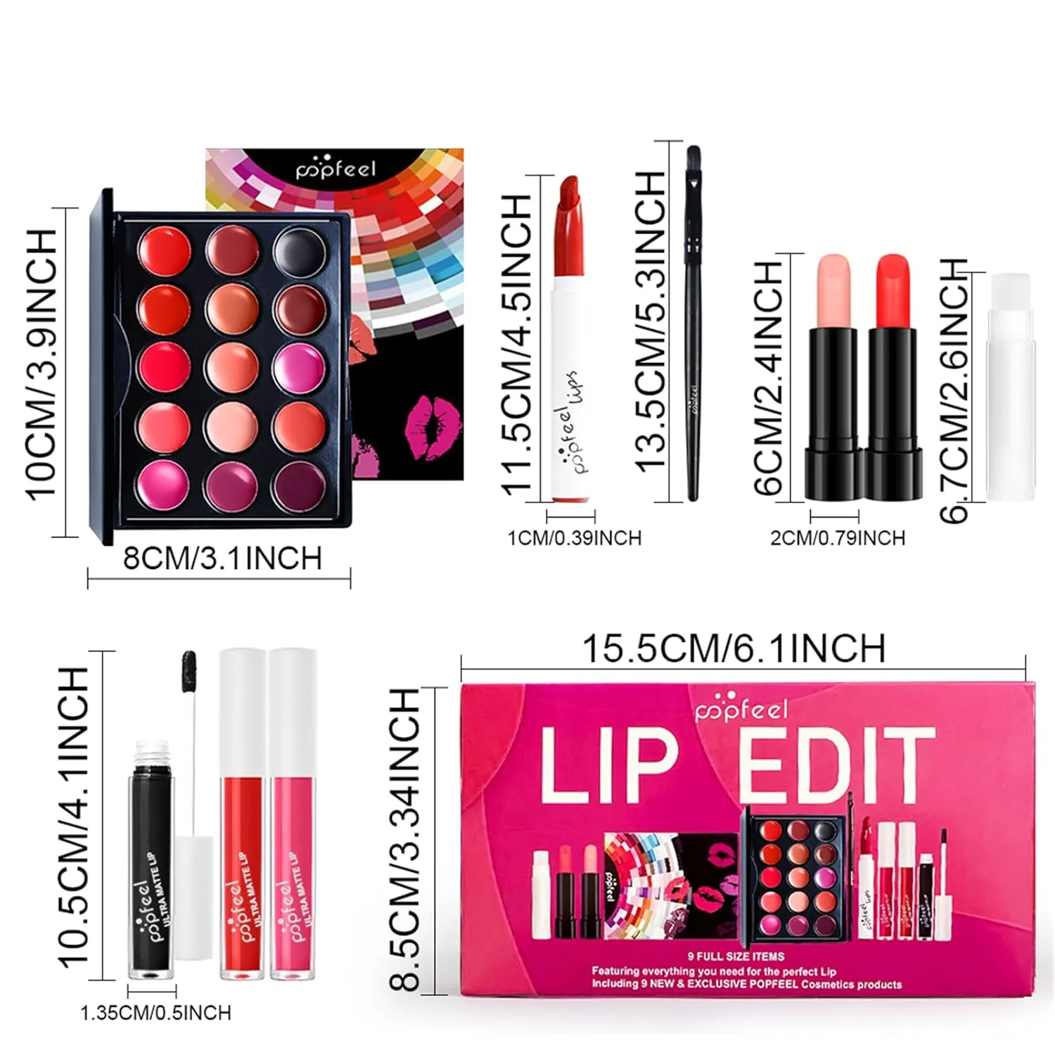 Lip Makeup Kits for Women, Lip Makeup Set for Beginners,Mother's Day Gifts for Women Girls, Lip Cosmetics Essential Bundle Include Lipstick Palette,Lip Brush