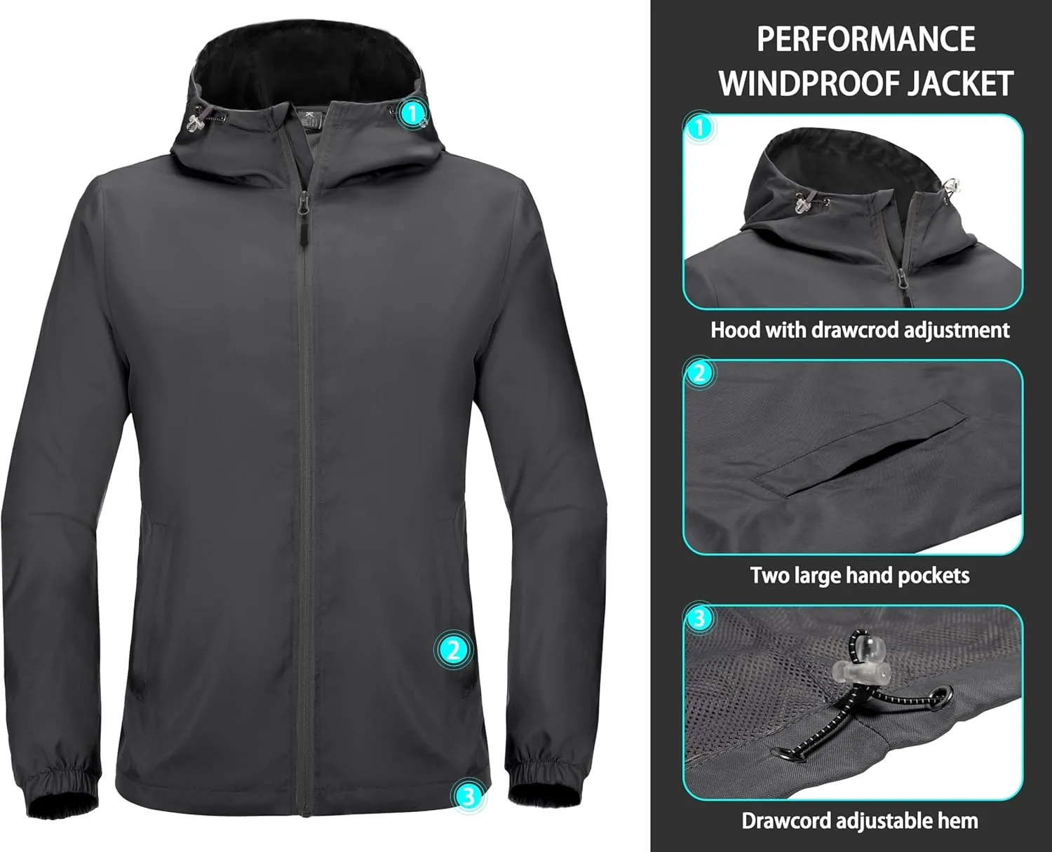 Little Donkey Andy Men’s Lightweight Breathable Windbreaker Golf Jacket UPF50  Windproof Outdoor Running Coat