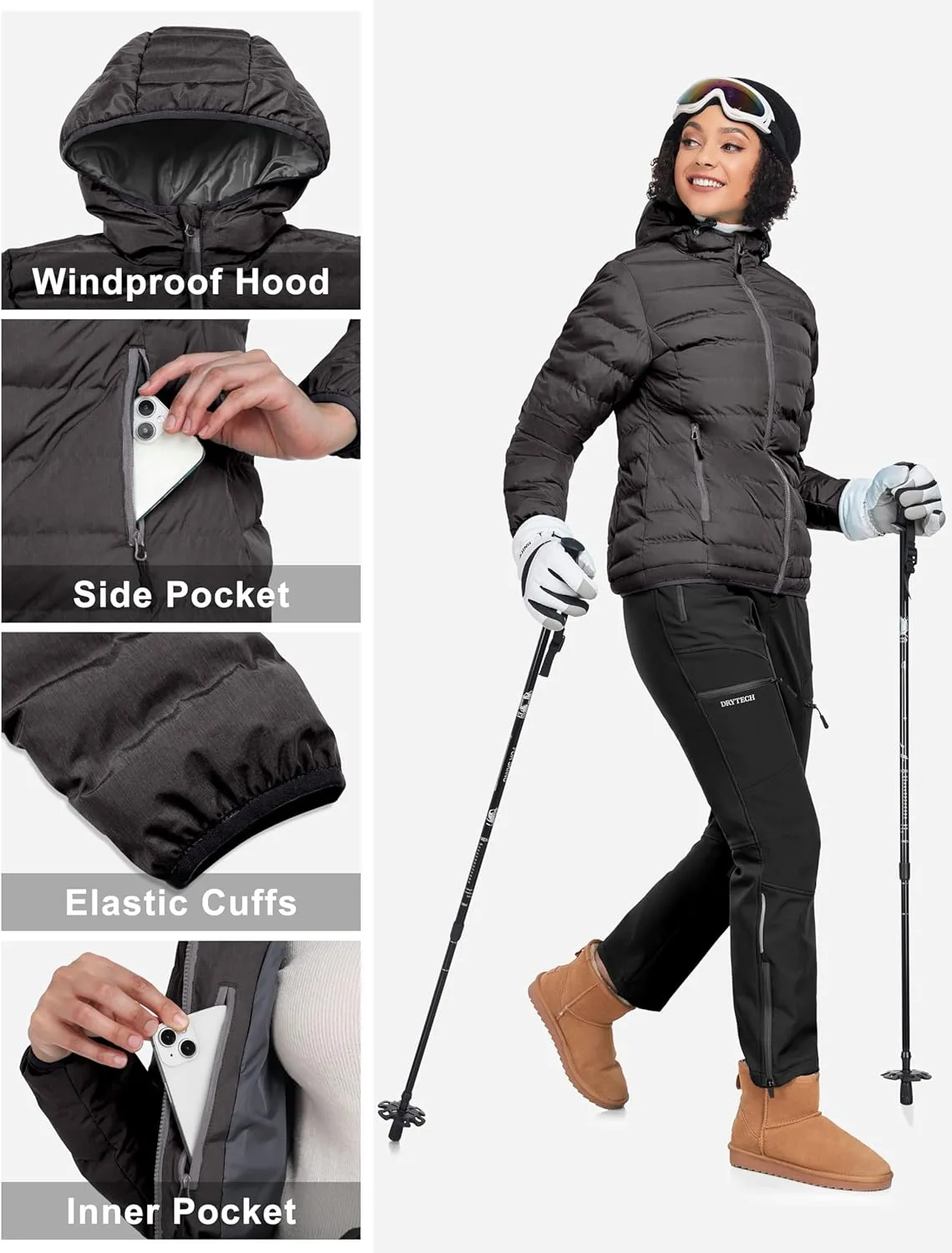 Little Donkey Andy Women's Warm Waterproof Puffer Jacket Hooded Windproof Winter Coat with Recycled Insulation