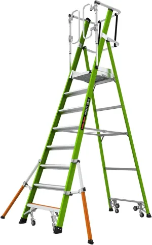 Little Giant Ladder Systems Safety Cage 2.0, M8, 8ft Enclosed Platform, Platform Ladder with Adjustable Outriggers, Fiberglass, Type 1AA, 375 lbs Weight Rating, (19708-146)