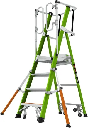 Little Giant Ladders Little Giant Ladder Systems Safety Cage 2.0, M4, 4ft Enclosed Platform, Ladder with Adjustable Outriggers, Fiberglass, Type 1AA, 375 lbs Weight Rating, (19704-146), Hi-viz Green