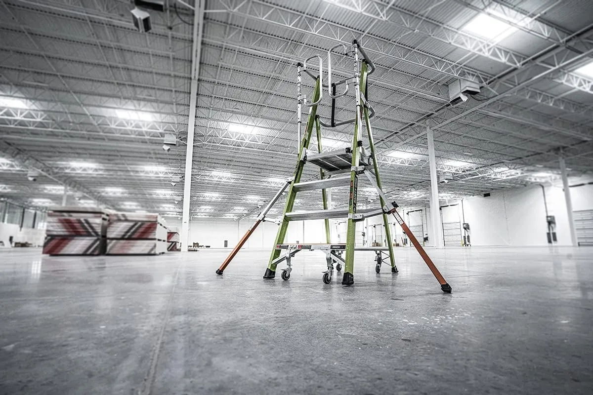 Little Giant Ladders Little Giant Ladder Systems Safety Cage 2.0, M4, 4ft Enclosed Platform, Ladder with Adjustable Outriggers, Fiberglass, Type 1AA, 375 lbs Weight Rating, (19704-146), Hi-viz Green