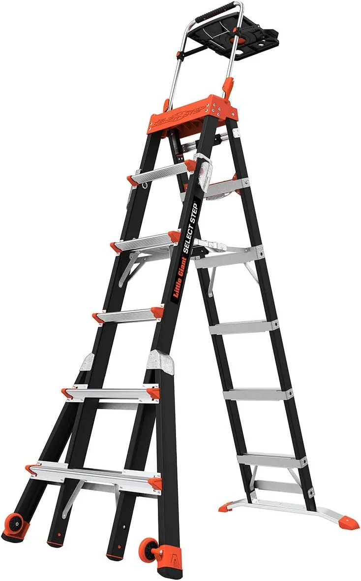 Little Giant Ladders, Select Step, 6 to 10 ft, Adjustable Step Ladder, Fiberglass, Type IAA, 375 lbs weight rating, (15131-001)