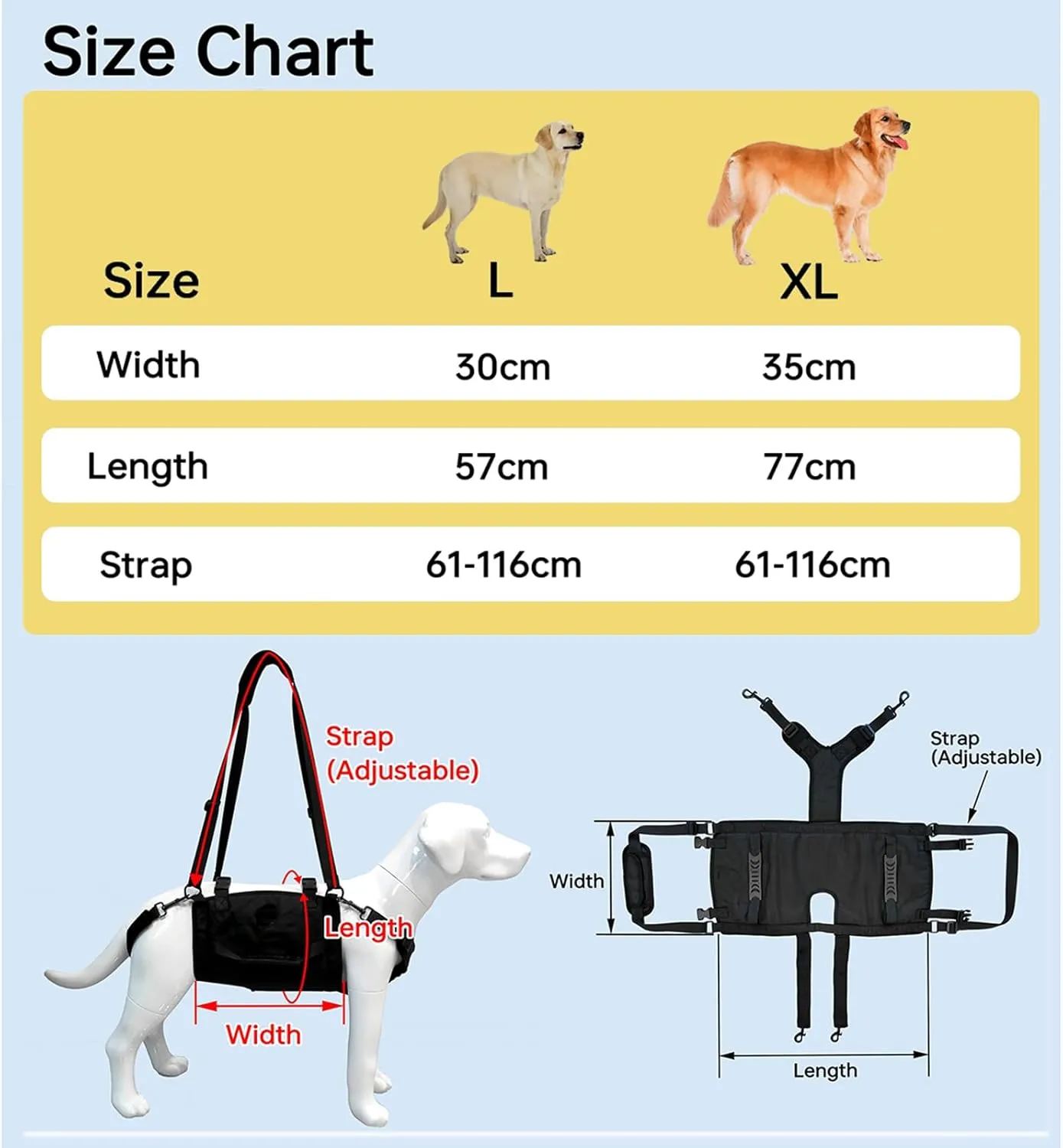 LIU&LIU Large Dog Support Backpack,Pet Full Body Lift Harness,Fit Dogs with Joint Injuries,Older,Arthritis,Surgery Recovery,Black,L
