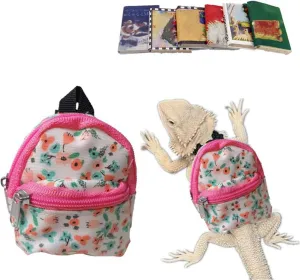 Lizard backpack for Bearded Dragons School Bag & Books Set Reptile Apparel Accessories Handmade Photo Party Back to School Supplies for Lizard Bearded Dragon Crested Gecko Chameleon (Flower)