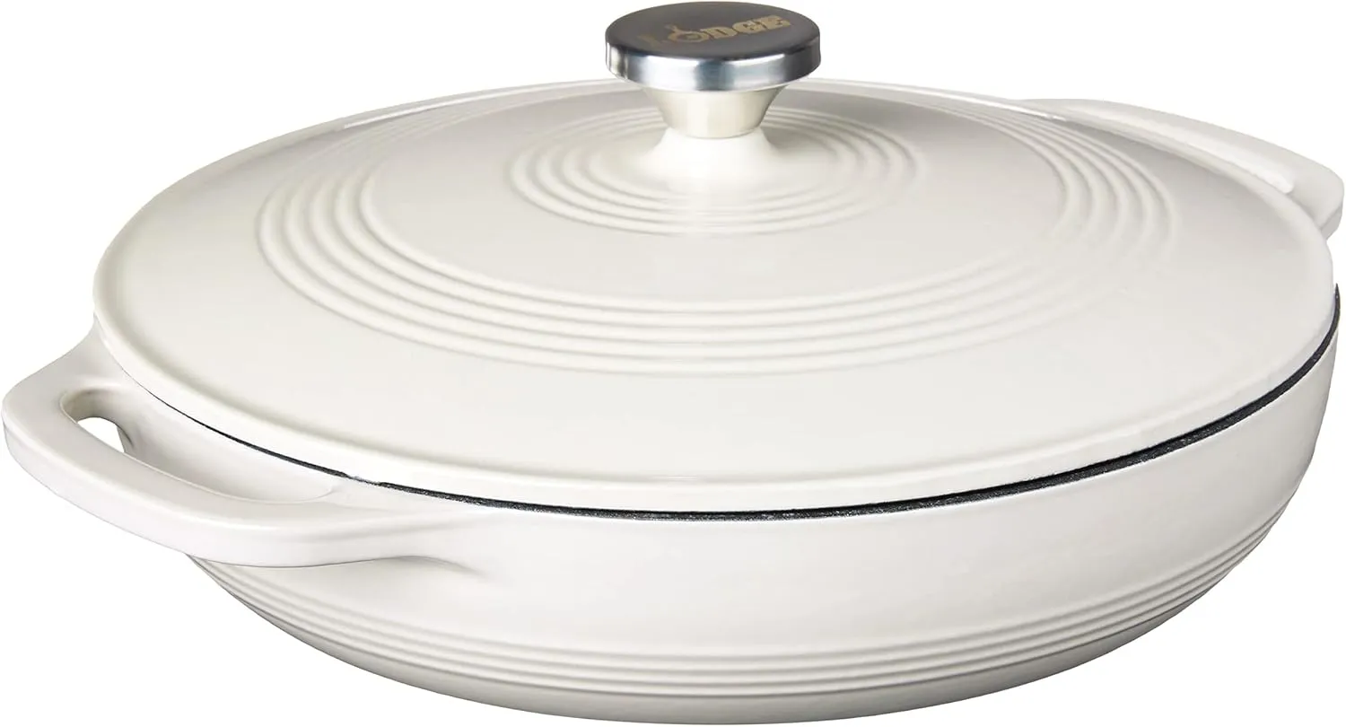 Lodge Enameled Cast Iron Casserole With Steel Knob and Loop Handles, 3.6 Quart, Oyster White & Enameled Cast Iron Dutch Oven, 7.5 Quart, Oyster