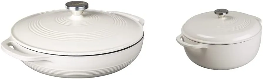 Lodge Enameled Cast Iron Casserole With Steel Knob and Loop Handles, 3.6 Quart, Oyster White & Enameled Cast Iron Dutch Oven, 7.5 Quart, Oyster