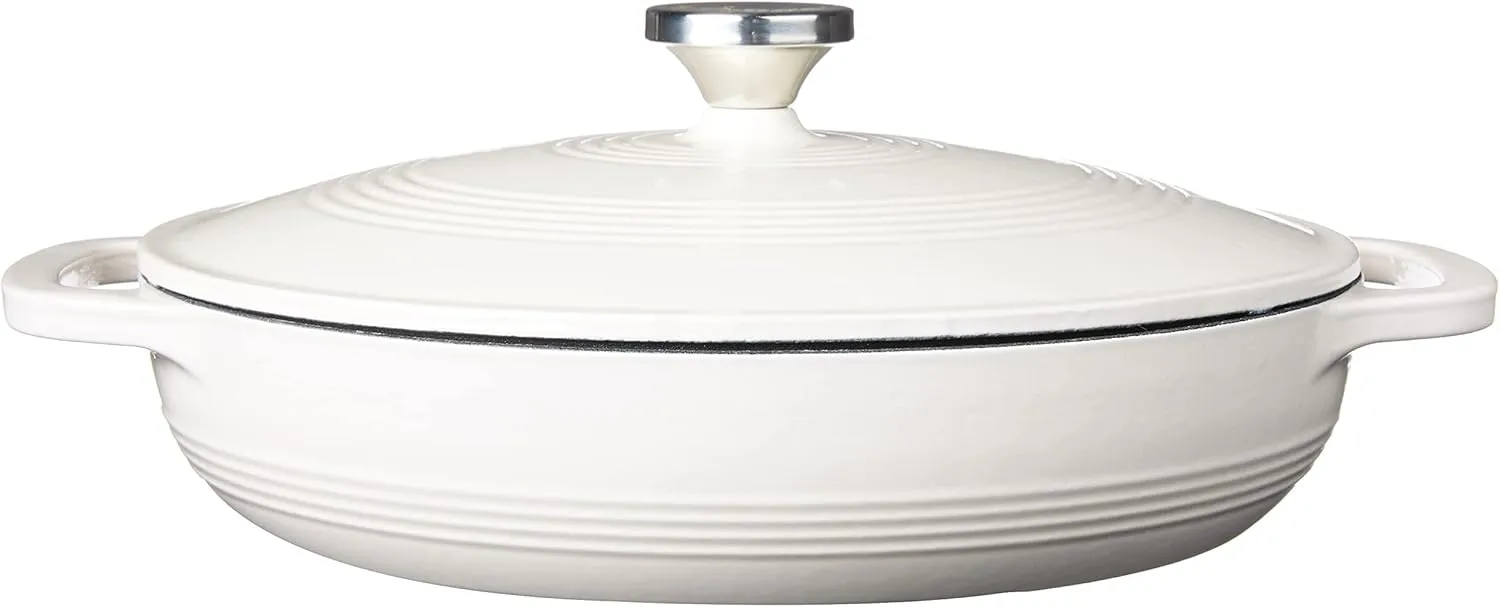 Lodge Enameled Cast Iron Casserole With Steel Knob and Loop Handles, 3.6 Quart, Oyster White & Enameled Cast Iron Dutch Oven, 7.5 Quart, Oyster