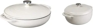Lodge Enameled Cast Iron Casserole With Steel Knob and Loop Handles, 3.6 Quart, Oyster White & Enameled Cast Iron Dutch Oven, 7.5 Quart, Oyster