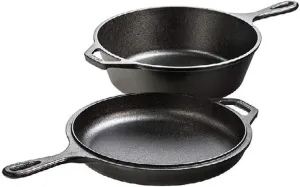 Lodge Pre-Seasoned 2-in-1 Cast Iron Combo Cooker - 3.2 Quart Deep Pot Cooker   10.25 Inch Frying Pan - Use in the Oven, on the Stove, Grill, or Over a Campfire - Use to Sear, Sauté, Broil, Fry- Black