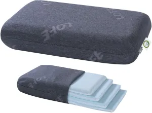 LOFE Adjustable Thin Memory Foam Pillow - 4 Heights from 1.2 to 4.8in, Cervical Pillow for Neck Pain Relief, CertiPUR-US Neck Support Pillow for Side Sleepers, Back/Stomach Sleepers, a Removable Cover