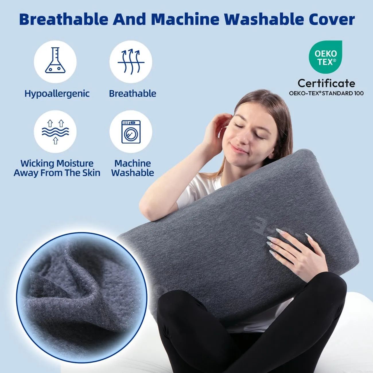 LOFE Adjustable Thin Memory Foam Pillow - 4 Heights from 1.2 to 4.8in, Cervical Pillow for Neck Pain Relief, CertiPUR-US Neck Support Pillow for Side Sleepers, Back/Stomach Sleepers, a Removable Cover