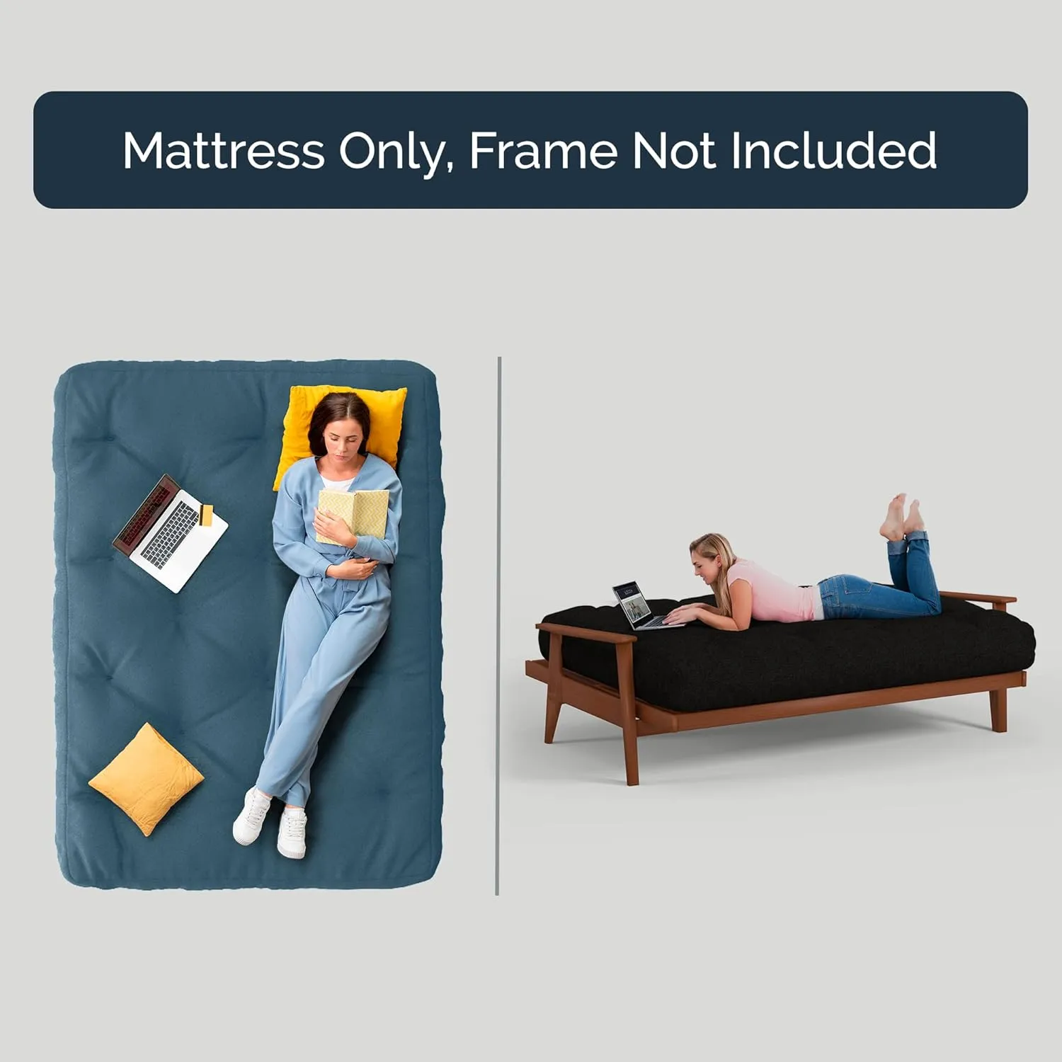 Loosh Home | 10" Full Size Futon Sofa Bed Memory Foam Mattress - USA Made, Mineral Blue, No Frame