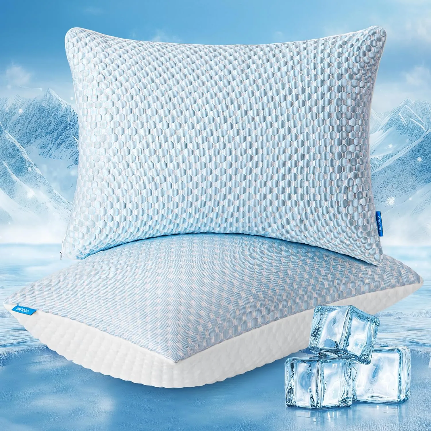 Love's cabin Cooling Pillow Shredded Memory Foam Standard Size Set of 2, Cool Bed Pillows for Sleeping 2 Pack, Soft Adjustable Firm Pillows for Side Back Stomach Sleepers,25"x19"