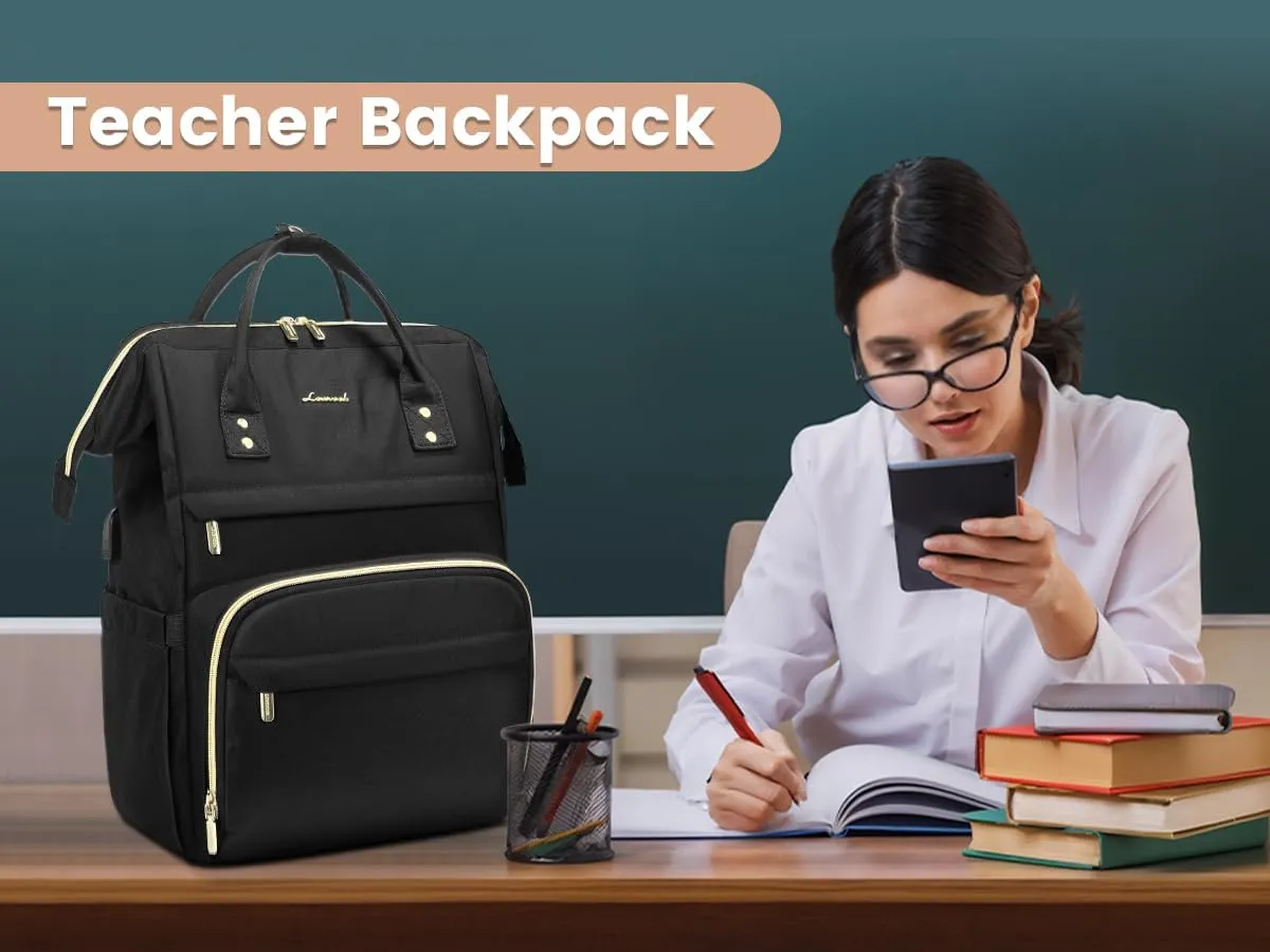 LOVEVOOK 17 inch Laptop Backpack Women, Large Travel Computer Back Pack with USB Charging Port, Anti Theft Backpack for Women Teacher Nurse Work, College Business, Black