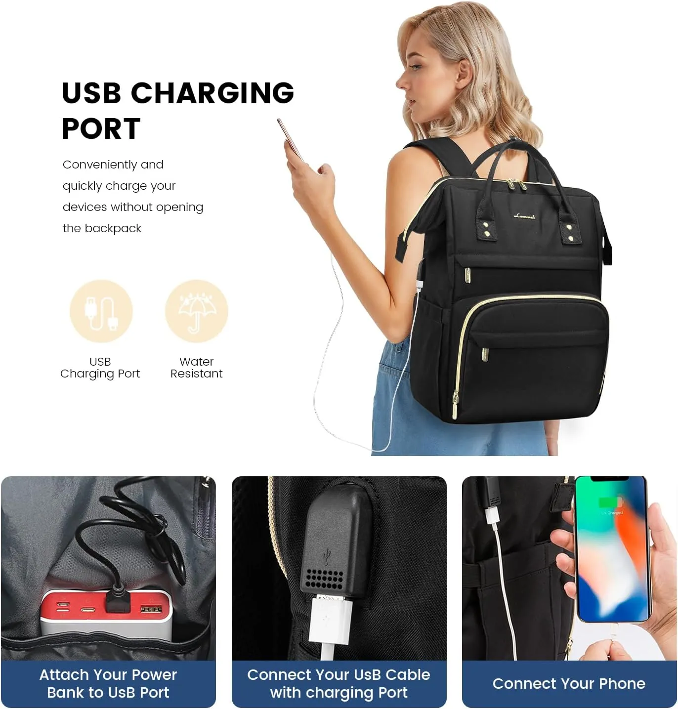 LOVEVOOK 17 inch Laptop Backpack Women, Large Travel Computer Back Pack with USB Charging Port, Anti Theft Backpack for Women Teacher Nurse Work, College Business, Black