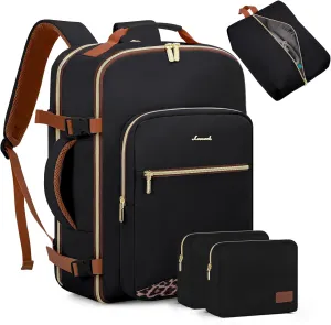 LOVEVOOK Travel Backpack for Women Men as Personal Item Flight Approved, 40L Luggage Carry On Backpack,17.3inch Large Laptop Backpack Waterproof Outdoor Sports with 3 Packing Cubes,Black-Leopard print