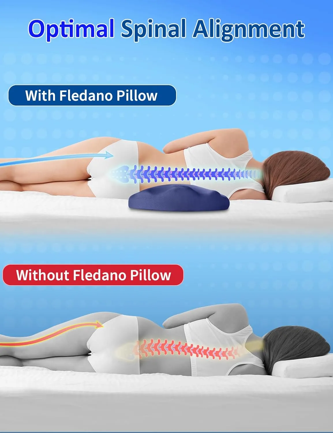 Lower Back Pain Relief Pillow for Sleeping Memory Foam Lumbar Support Pillow for Side Back Sleepers - Ergonomic Cooling Waist Pillow - Back Pain Relief Wedge Cushion Bolster Pillow for Bed, Car, Sofa