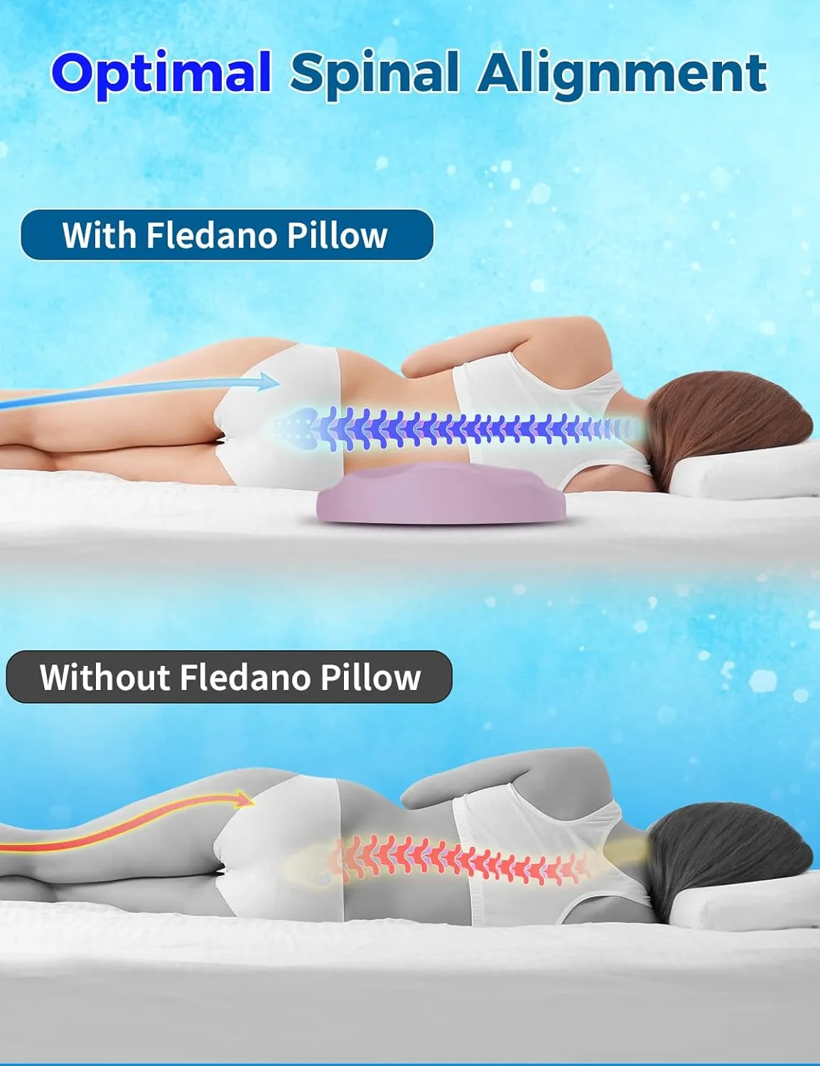 Lower Back Pain Relief Pillow for Sleeping Memory Foam Lumbar Support Pillow for Side Back Sleepers - Ergonomic Cooling Waist Pillow - Back Pain Relief Wedge Cushion Bolster Pillow for Bed, Car, Sofa