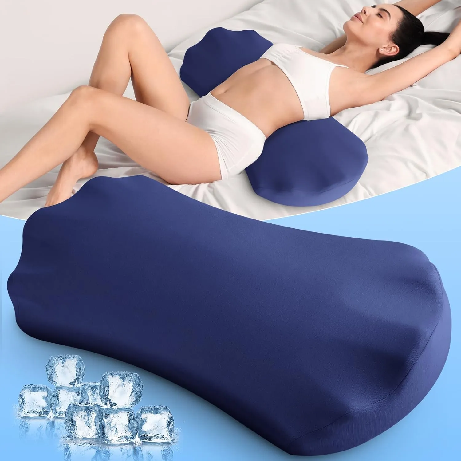 Lower Back Pain Relief Pillow for Sleeping Memory Foam Lumbar Support Pillow for Side Back Sleepers - Ergonomic Cooling Waist Pillow - Back Pain Relief Wedge Cushion Bolster Pillow for Bed, Car, Sofa