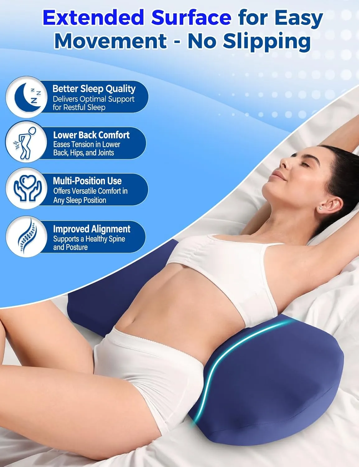 Lower Back Pain Relief Pillow for Sleeping Memory Foam Lumbar Support Pillow for Side Back Sleepers - Ergonomic Cooling Waist Pillow - Back Pain Relief Wedge Cushion Bolster Pillow for Bed, Car, Sofa