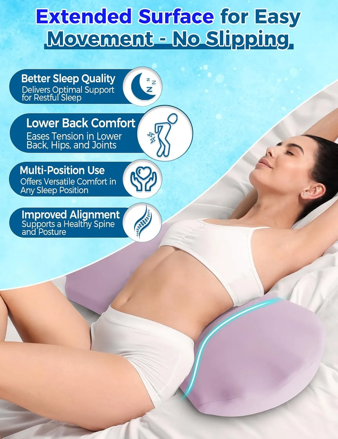Lower Back Pain Relief Pillow for Sleeping Memory Foam Lumbar Support Pillow for Side Back Sleepers - Ergonomic Cooling Waist Pillow - Back Pain Relief Wedge Cushion Bolster Pillow for Bed, Car, Sofa