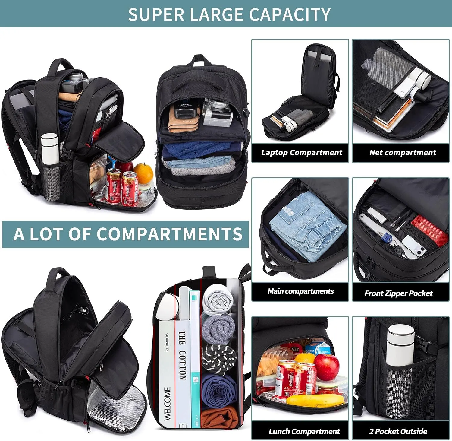 Lunch Backpack for Men, Insulated Cooler Lunch Box Backpack, Extra Large 50L Travel Laptop Backpack for Work with USB Charging Port, Water Resistant 17inch Computer Bag Big, Blue