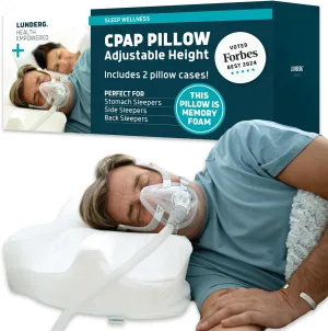 Lunderg CPAP Pillow for Side Sleepers - Includes 2 Pillowcases - Adjustable Memory Foam Pillow for Sleeping on Your Side, Back & Stomach - Reduce Air Leaks & Mask Pressure for a Better Sleep