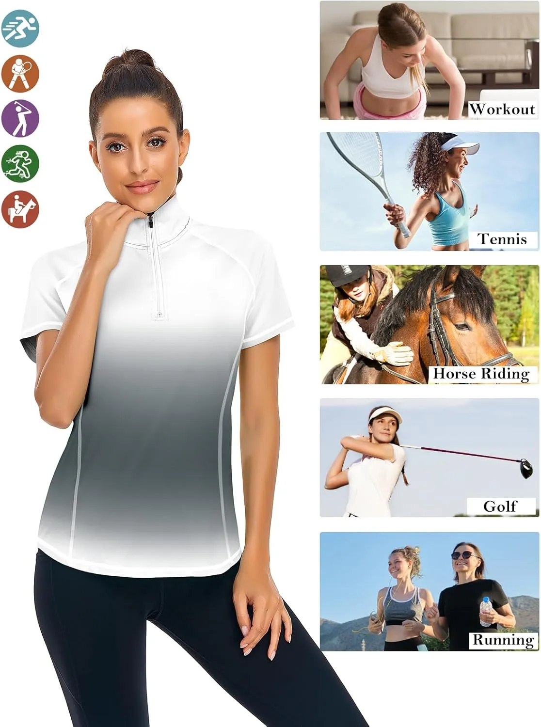 LURANEE Women's Short Sleeve Moisture Wicking Athletic Shirts Quarter Zip Pullover