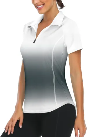 LURANEE Women's Short Sleeve Moisture Wicking Athletic Shirts Quarter Zip Pullover