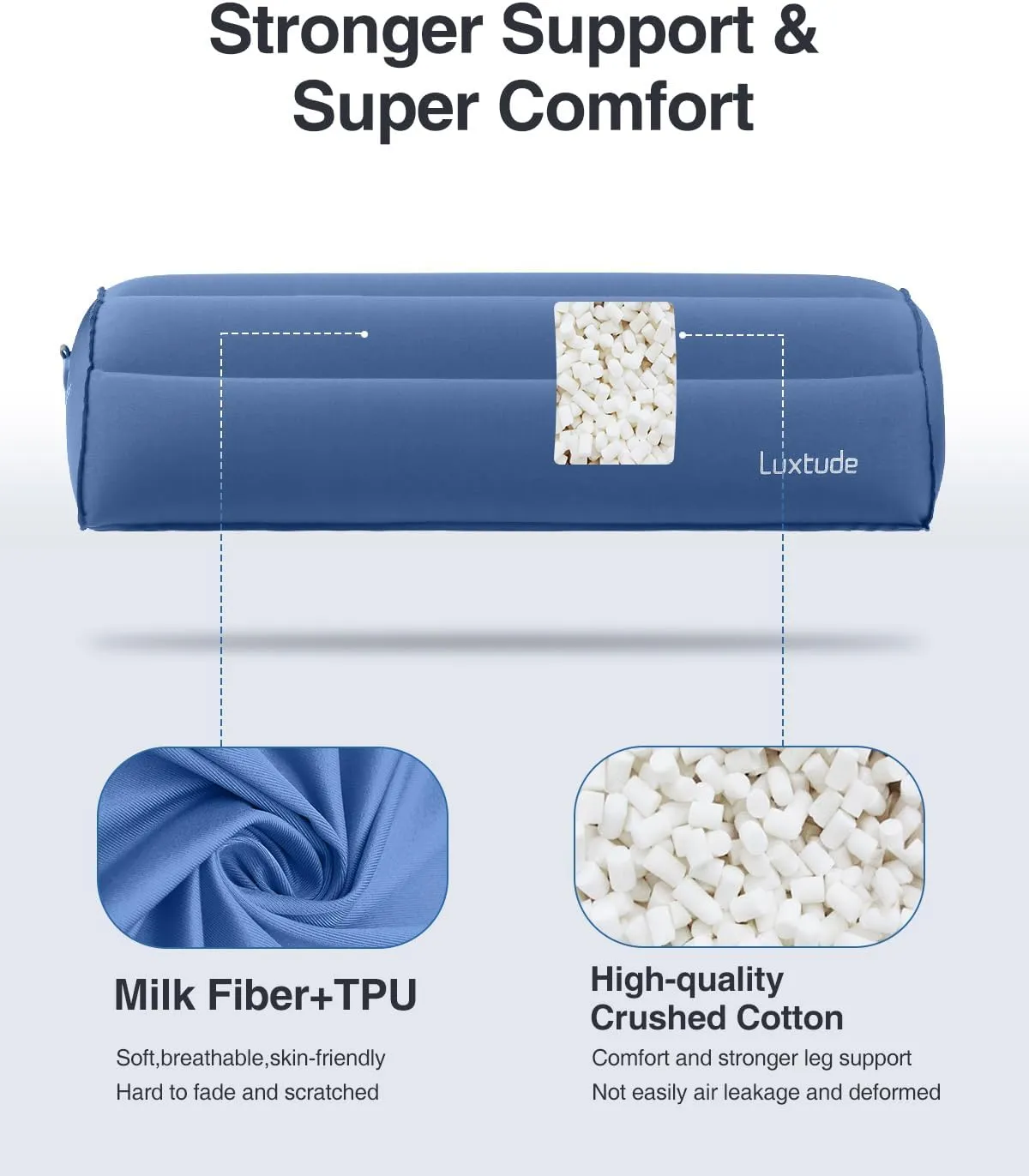 Luxtude Inflatable Bolster Pillow for Legs, Half Moon Pillow Under Knee Pillow for Back Sleeping, Leg Pillows for Side Sleeping, Leg Elevation Pillows for Knee Support, Lower Back, Ankle and Foot