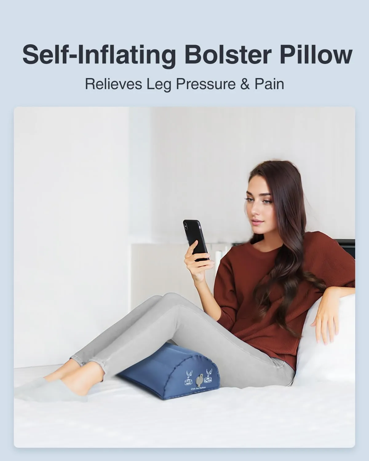 Luxtude Inflatable Bolster Pillow for Legs, Half Moon Pillow Under Knee Pillow for Back Sleeping, Leg Pillows for Side Sleeping, Leg Elevation Pillows for Knee Support, Lower Back, Ankle and Foot