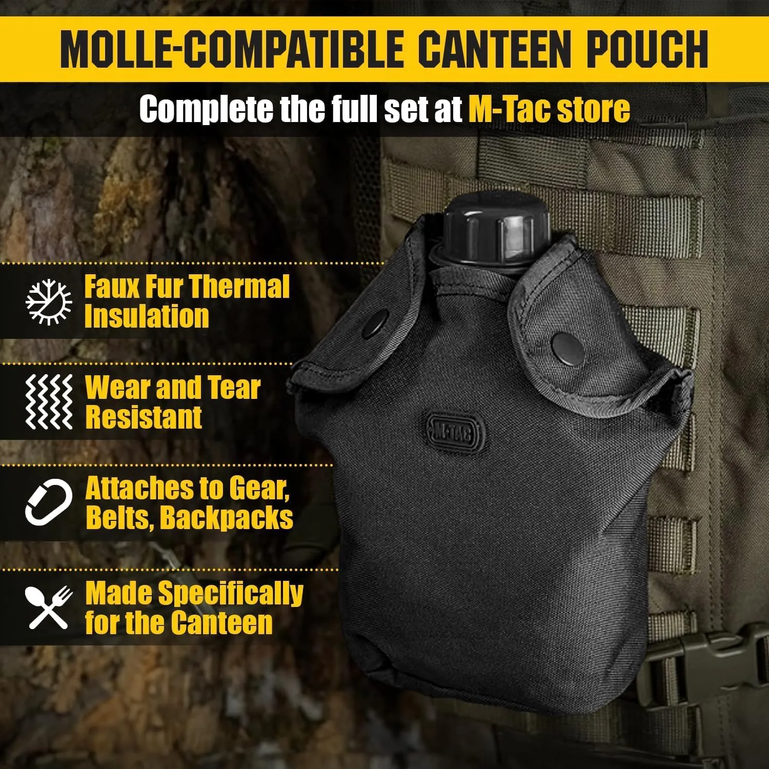 M-Tac Molle Canteen Pouch Bag - Tactical Military Water Canteen Carrier - Army Bottle Holder (Black)