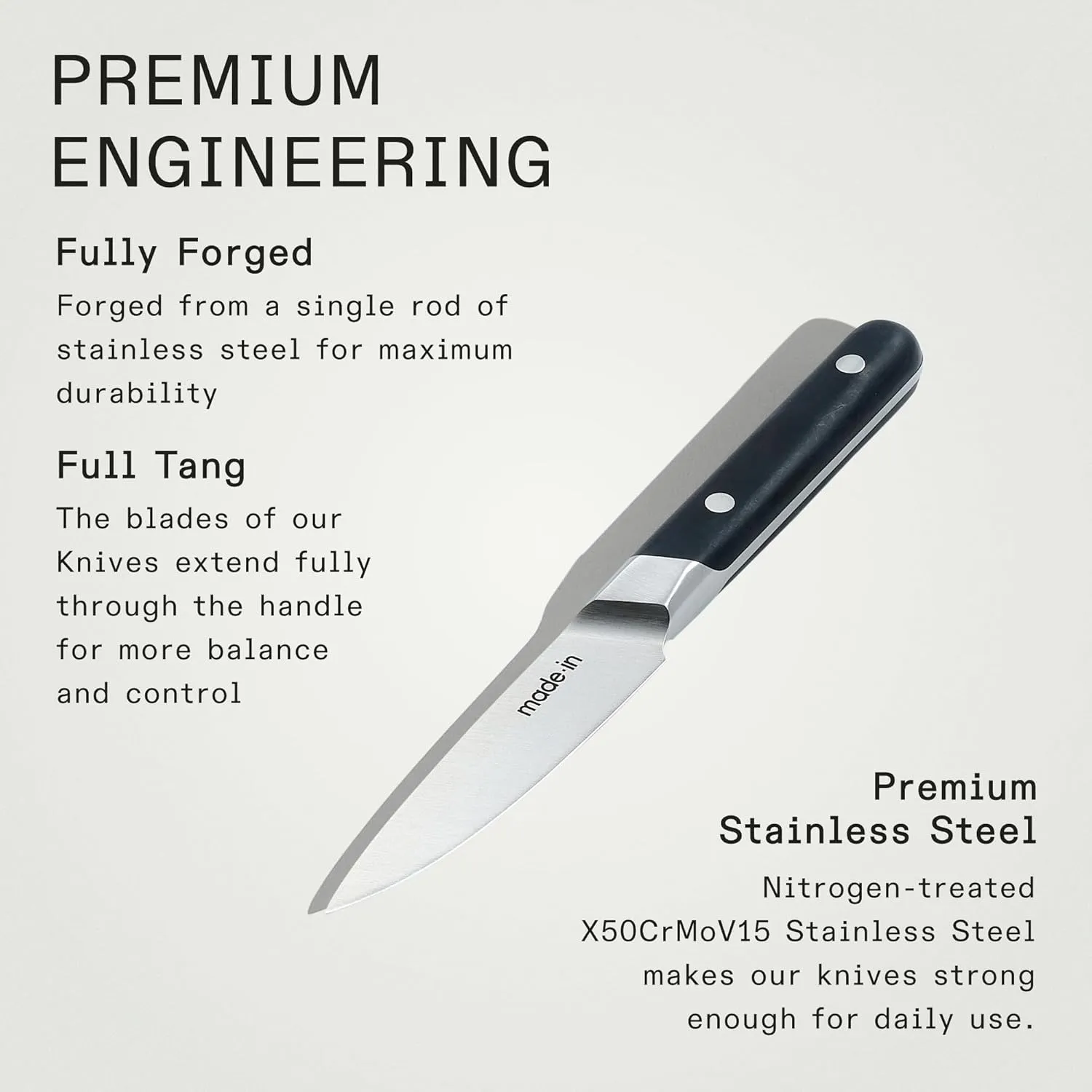 Made In Cookware - 4" Paring Knife France - Full Tang With Truffle Black Handle