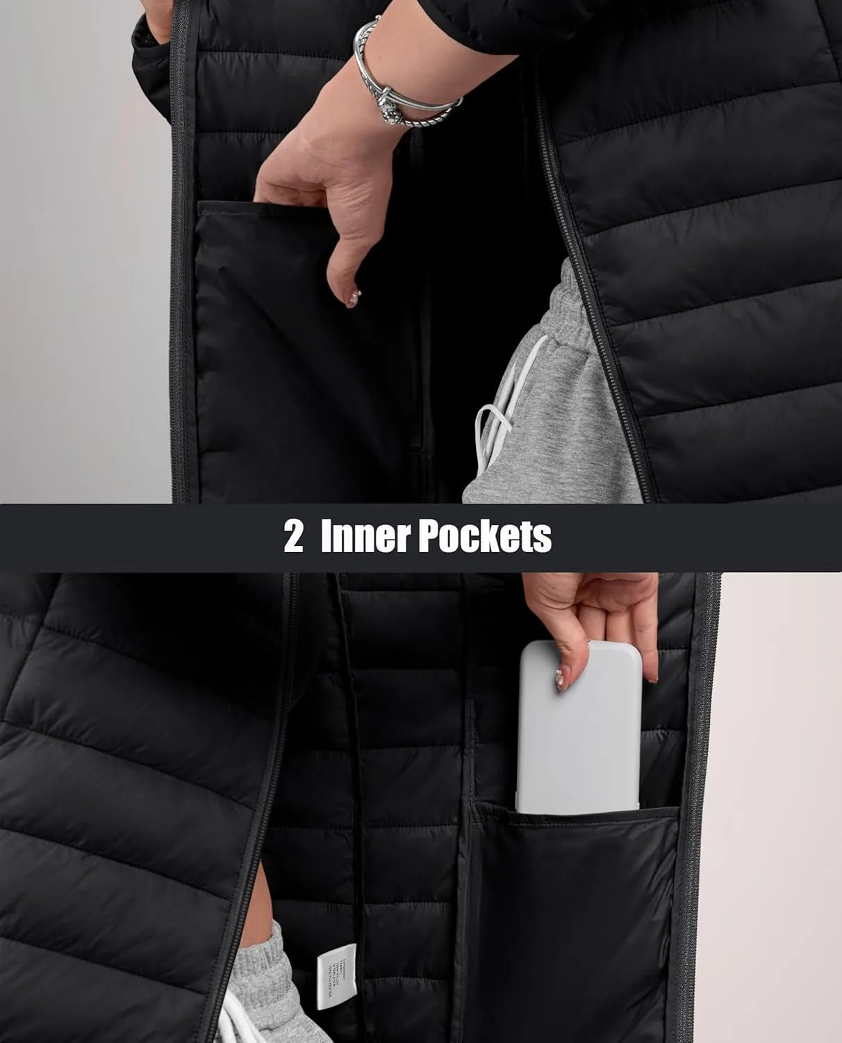 MAGCOMSEN Women's Puffer Jacket Lightweight Quilted Padded 4 Pockets Zip-up Stand-collar Winter Fleece Coat