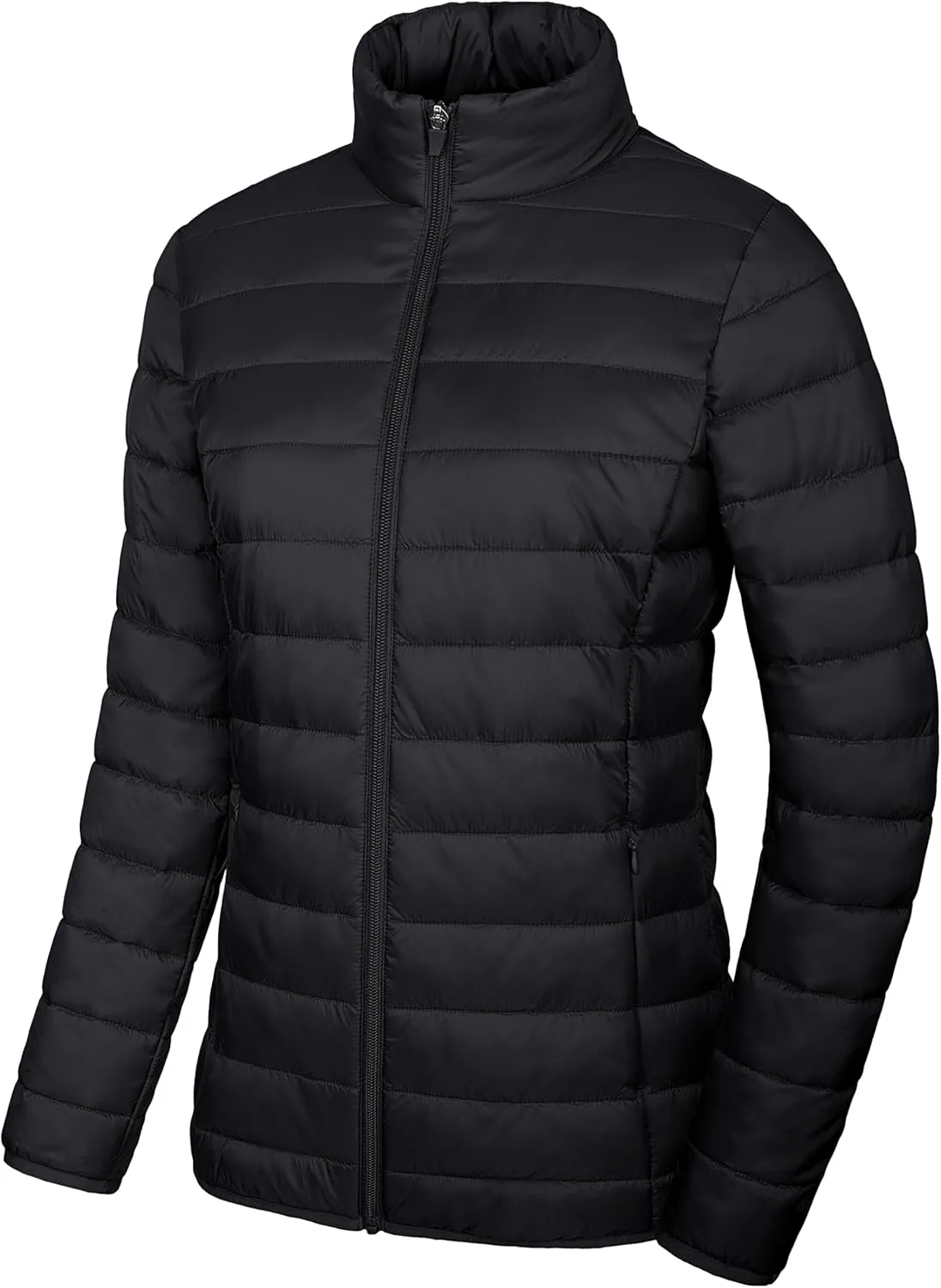 MAGCOMSEN Women's Puffer Jacket Lightweight Quilted Padded 4 Pockets Zip-up Stand-collar Winter Fleece Coat