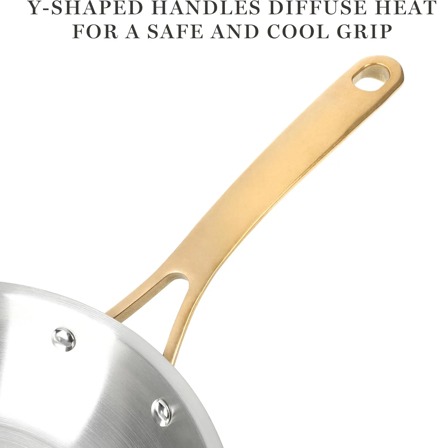 MARTHA STEWART Vintage 18/8 Triply Stainless Steel 12 Piece Cookware Set w/Gold Handles