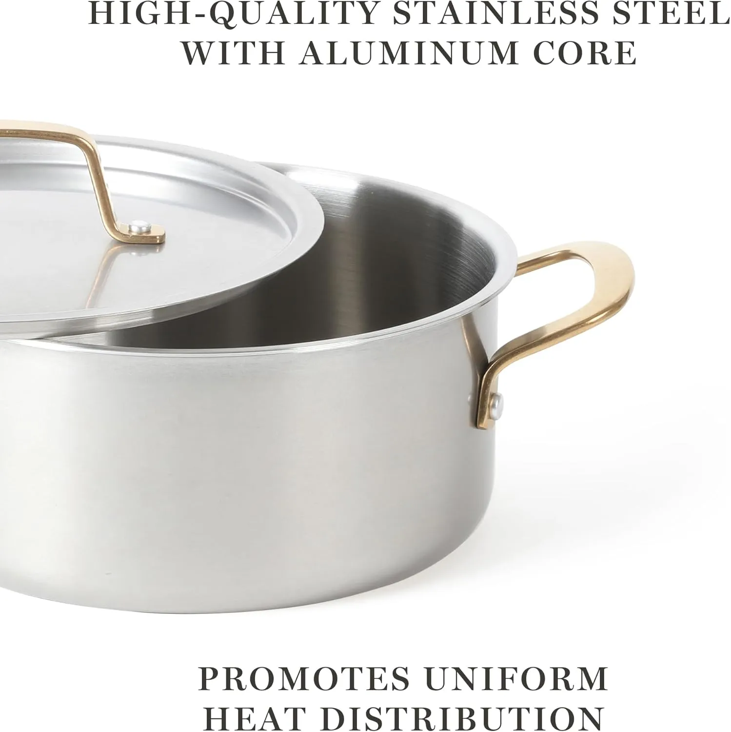 MARTHA STEWART Vintage 18/8 Triply Stainless Steel 12 Piece Cookware Set w/Gold Handles