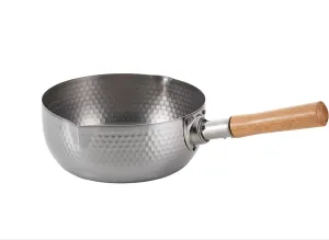 MARUYAMA GIKEN 煌六花 KOURIKKA Yukihira Pan 22cm(8.6inchi), 3.2 quart KRY-22 Stainless Steel Traditional Japanese Saucepan Wood Handle MADE IN JAPAN
