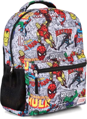 Marvel Comics Allover School Backpack - Avengers, Spiderman, Captain America, Iron Man, Hulk - Officially Licensed Bookbag for Kids Boys Girls and Adults - Laptop and Lunchbox Compatible (White)