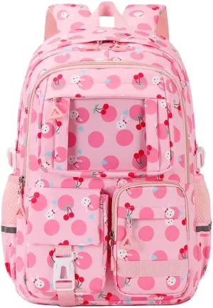 MATMO Multi-Pocket Girls Boys School Backpack Kids Student Bookbag Travel Daypack (Pink Cherry)