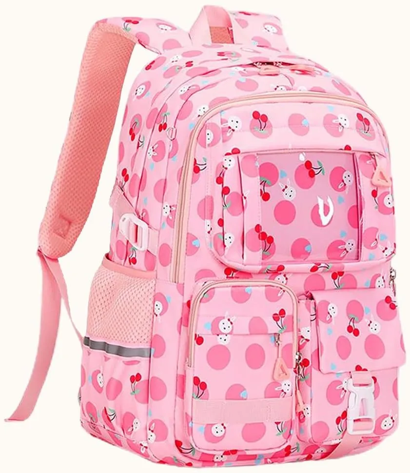MATMO Multi-Pocket Girls Boys School Backpack Kids Student Bookbag Travel Daypack (Pink Cherry)
