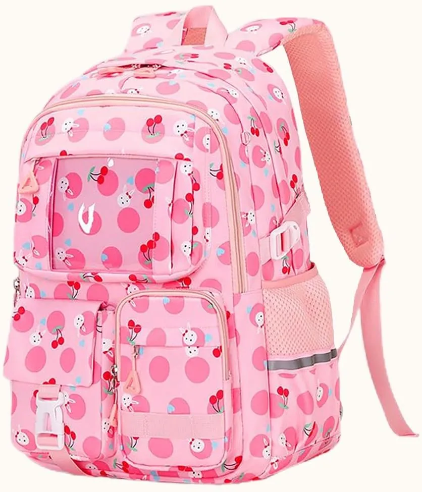 MATMO Multi-Pocket Girls Boys School Backpack Kids Student Bookbag Travel Daypack (Pink Cherry)
