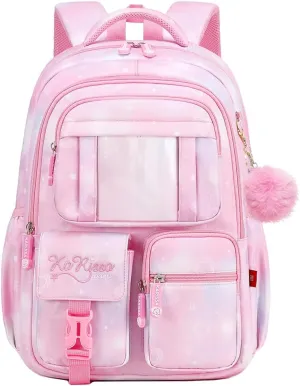 MATMO Multi-Pocket Girls Boys School Backpack Kids Student Bookbag Travel Daypack (Pink)