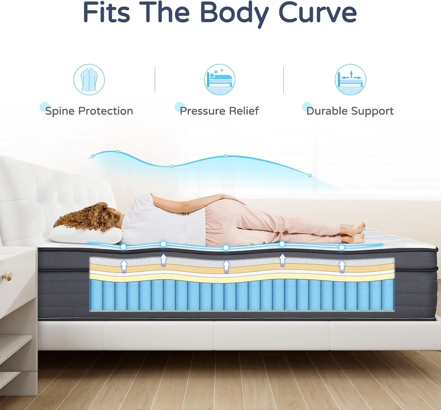 Mattress Memory Foam Hybrid Mattress with Motion Isolation and Pressure Relief, Strong Edge Support, Pocket Spring Queen Size Mattres in a Box (10 Inch, Queen)