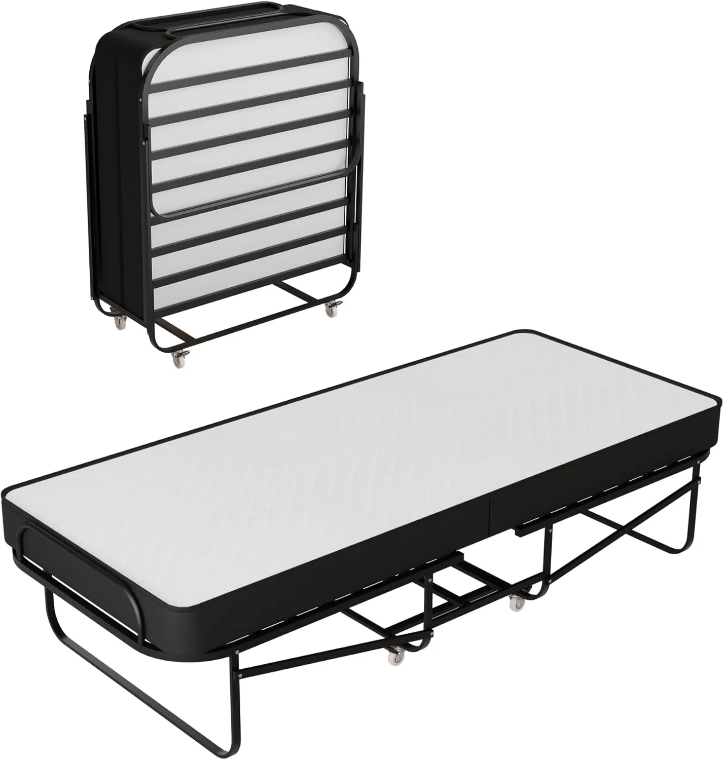 Mattress Solution, 16-Inch Rollaway Folding Cot Bed with 5" Memory Foam Mattresses, Sturdy Metal Folding Frame, Fully Assembled, Great for Adults and Kids, 30-Inch, White